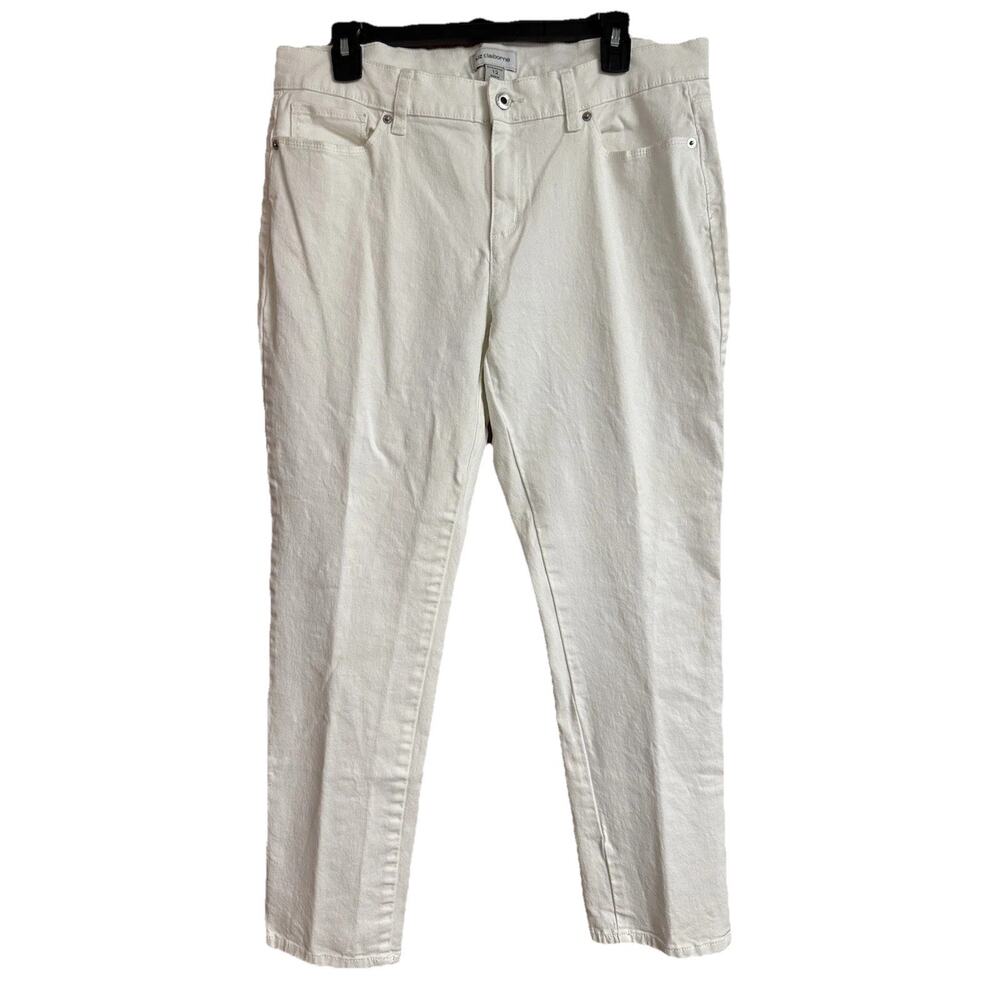 Womens LIZ CLAIBORNE Sz 12 White Denim Boyfriend Jeans 29” Inseam Mid Rise